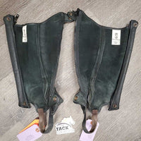 Thick Leather Half Chaps *gc, dirty elastics, missing 1 logo pin.