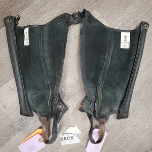 Thick Leather Half Chaps *gc, dirty elastics, missing 1 logo pin.