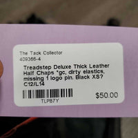 Thick Leather Half Chaps *gc, dirty elastics, missing 1 logo pin.
