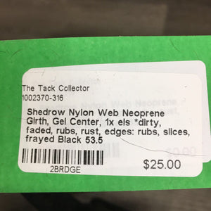 Nylon Web Neoprene Girth, Gel Center, 1x els *dirty, faded, rubs, rust, edges: rubs, slices, frayed