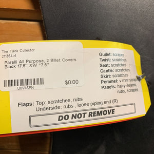 17.5" XW *7.5" Parelli All Purpose, 2 Billet Covers, Wool Flocking, Lg Front Pencil Blocks, Rear Gusset Panels, Flaps: 14.5"L x 14"W Serial #: 1413
