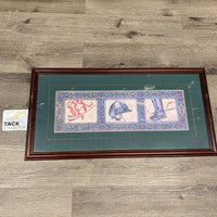 Pr "Hunt Scene" Watercolor Prints, Matted, Wood Frame *torn back paper, gc, older, dirty, v.scratched
