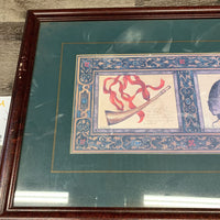 Pr "Hunt Scene" Watercolor Prints, Matted, Wood Frame *torn back paper, gc, older, dirty, v.scratched
