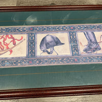 Pr "Hunt Scene" Watercolor Prints, Matted, Wood Frame *torn back paper, gc, older, dirty, v.scratched
