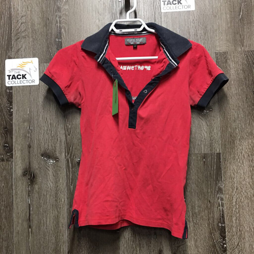 SS Polo Shirt, 1/4 Button Up *older, seam puckers, gc, faded, pits