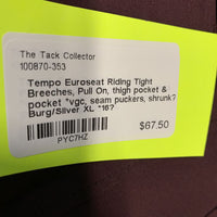 Euroseat Riding Tight Breeches, Pull On, thigh pocket & pocket *vgc, seam puckers, shrunk?
