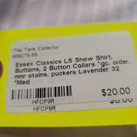 LS Show Shirt, Buttons, 2 Button Collars *gc, older, mnr stains, puckers
