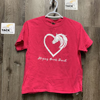 JUNIORS T Shirt "Blazing Hearts Ranch" *vgc, mnr seam puckers & curled edges
