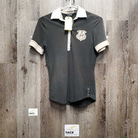 SS Polo Shirt, 1/4 Button Up *gc, faded, seam puckers, older
