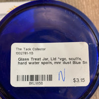 Glass Treat Jar, Lid *vgc, scuffs, hard water spots, mnr dust
