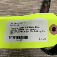 Narrow Nylon & Ribbon Dog Leash, handle *gc, snags, loose/frayed edge
