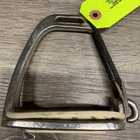 1 ONLY Thick/Light Safety Stirrup Iron, elastic, leather keeper, sandpaper grip *v.CRACKED elastic, rusty, bubbled, gc, dirty grip, clean

