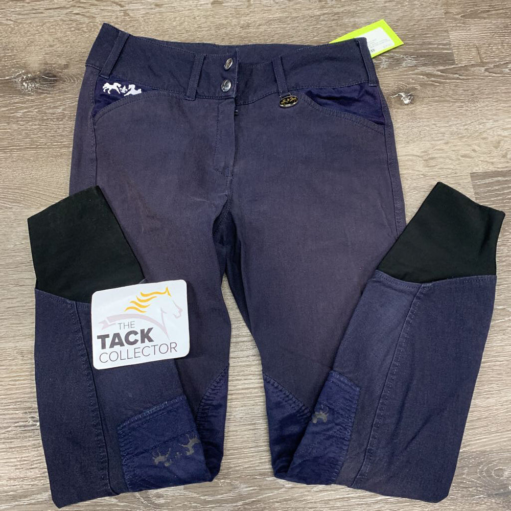 Euro Seat Breeches *gc, v.faded, discolored/stains, undone stitching, mnr dirt, older, stretched knees