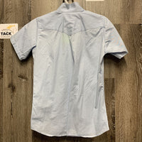 SS Show Shirt, attached snap collar *vgc, mnr hair & lint, older, seam puckers, curled edges
