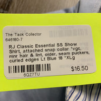 SS Show Shirt, attached snap collar *vgc, mnr hair & lint, older, seam puckers, curled edges
