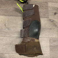 Pr Neoprene Closed Combo Skid & Bell Boots *fair, older, lots of threads, ROUGH velcro, edge rubs, faded, sm cuts/slices
