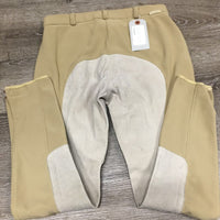 Full Seat Suede Ribbed Breeches *gc, older, seam puckers, seat rubs/pills, hairy velcro
