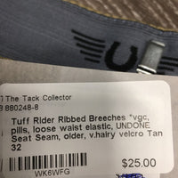 Ribbed Breeches *vgc, pills, loose waist elastic, UNDONE Seat Seam, older, v.hairy velcro
