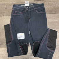 Denim Euroseat Breeches *vgc, older, seam puckers, faded, loose knees, curled waist
