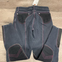 Denim Euroseat Breeches *vgc, older, seam puckers, faded, loose knees, curled waist
