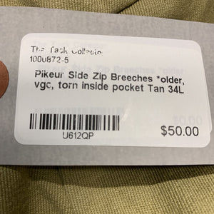 Side Zip Breeches *older, vgc, torn inside pocket