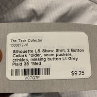 LS Show Shirt, 2 Button Collars *older, seam puckers, crinkles, missing button
