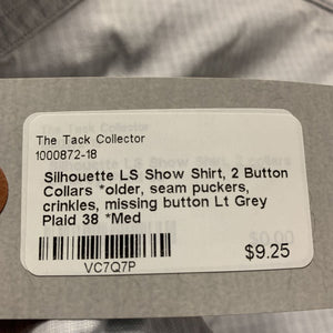 LS Show Shirt, 2 Button Collars *older, seam puckers, crinkles, missing button
