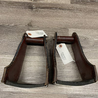 Pr Tall/Wide Leather Endurance Stirrups, foam pad base, Aluminum Bottom *vgc, clean, cracked/chipped pads, rust, scratches
