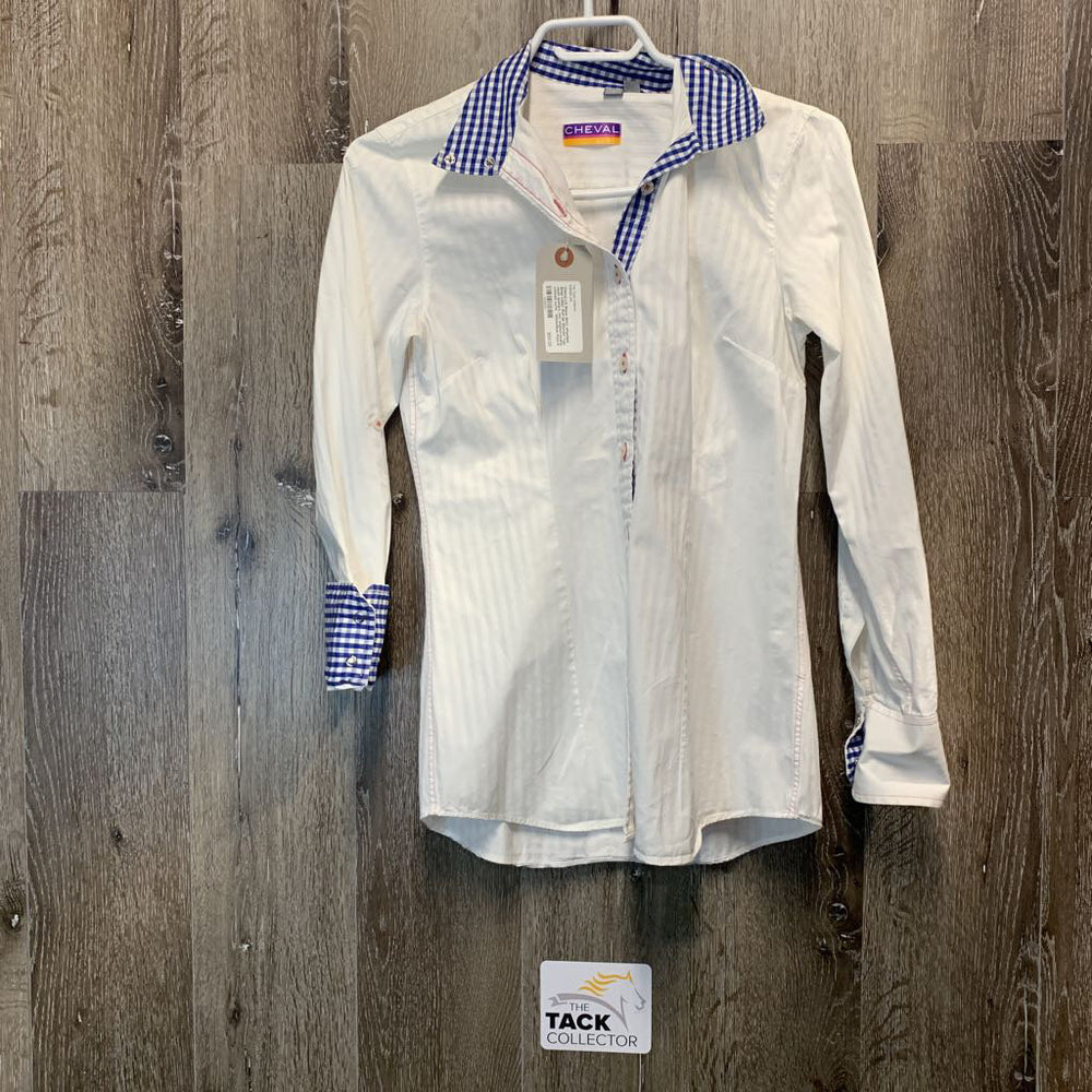LS Show Shirt, attached Snap Collar, Roll Up Sleeves *vgc, seam puckers, mnr stained seams, crinkled cuffs