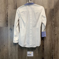 LS Show Shirt, attached Snap Collar, Roll Up Sleeves *vgc, seam puckers, mnr stained seams, crinkled cuffs
