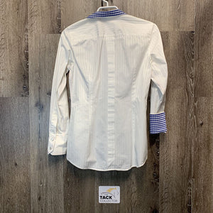 LS Show Shirt, attached Snap Collar, Roll Up Sleeves *vgc, seam puckers, mnr stained seams, crinkled cuffs