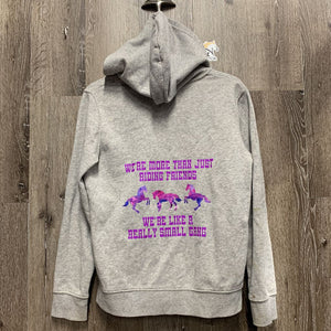 Sweatshirt Hoodie Jacket, Zipper "Riding Friends - Gang" *vgc, mnr pills & stains, dirty/stained cuffs