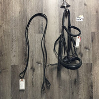 Rsd Padded Monocrown Double Bridle, Crank, Curb Reins *removed flash, vgc, dirt & stain?, loose keepers, creases