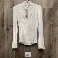 LS Show Shirt, attached Magnetic Collar *gc, stained pits, seam puckers, crinkled, curled edge
