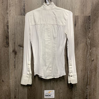 LS Show Shirt, attached Magnetic Collar *gc, stained pits, seam puckers, crinkled, curled edge
