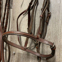 Rsd Narrow Bridle, Braided Reins *gc, stiff, dry, creases, scraped edges, snug keepers, rough back, twists
