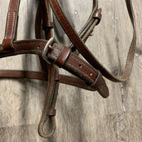 Rsd Narrow Bridle, Braided Reins *gc, stiff, dry, creases, scraped edges, snug keepers, rough back, twists
