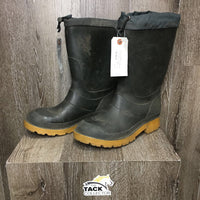 MENS Pr Hvy Rubber Boots, Pr Insulated liners, drawstring top *gc, dirty, scratches, scuffs, v.clumpy liners
