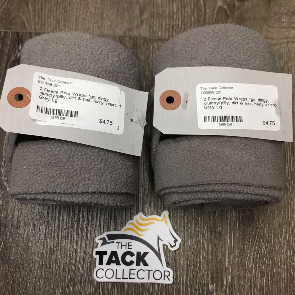 2 Fleece Polo Wraps *gc, dingy, clumpy/pilly, dirt & hair, hairy velcro