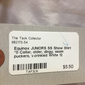 JUNIORS SS Show Shirt *0 Collar, older, dingy, seam puckers, v.crinkled