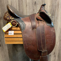 16 W *6" Stockman Bush Rider Aussie Saddle, Stirrup Irons & Leathers, Overgirth, Cotton Web Girth, Wool Covered Panels, Flaps: 21.5"L x 15.5"W
