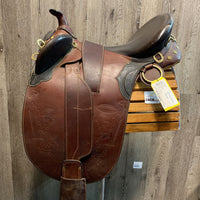 16 W *6" Stockman Bush Rider Aussie Saddle, Stirrup Irons & Leathers, Overgirth, Cotton Web Girth, Wool Covered Panels, Flaps: 21.5"L x 15.5"W
