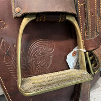 16 W *6" Stockman Bush Rider Aussie Saddle, Stirrup Irons & Leathers, Overgirth, Cotton Web Girth, Wool Covered Panels, Flaps: 21.5"L x 15.5"W
