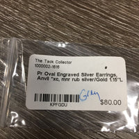 Pr Oval Engraved Silver Earrings, Anvil *xc, mnr rub
