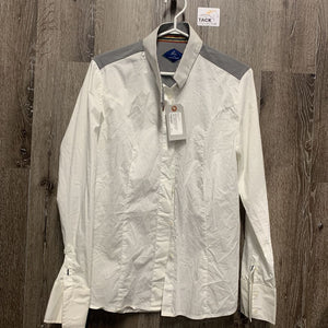 LS Show Shirt, attached Magnetic Collar *vgc, v.wrinkled, v.mnr stains?, loose button threads