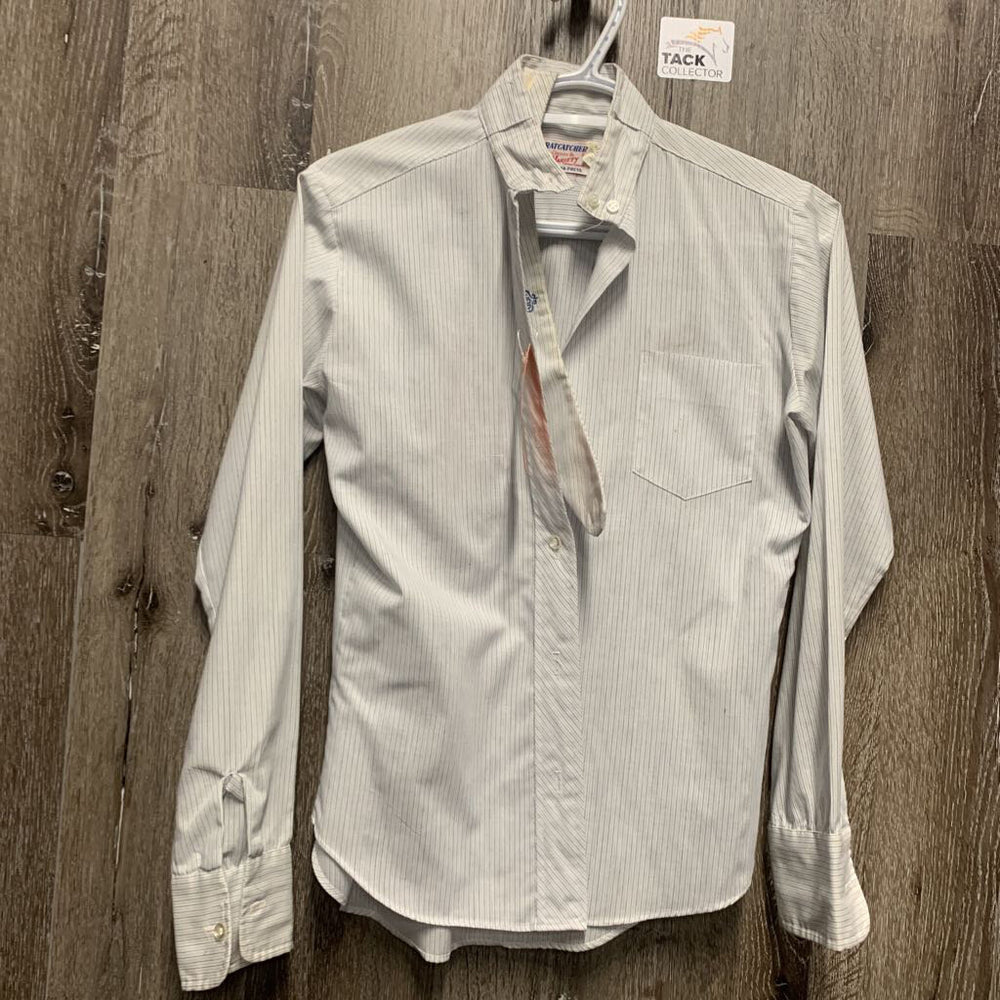 LS Show Shirt, 1 Velcro collar *gc, clean, stains, threads, older, seam puckers, loose button threads