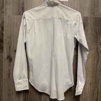 LS Show Shirt, 1 Velcro collar *gc, clean, stains, threads, older, seam puckers, loose button threads
