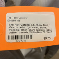 LS Show Shirt, 1 Velcro collar *gc, clean, stains, threads, older, seam puckers, loose button threads
