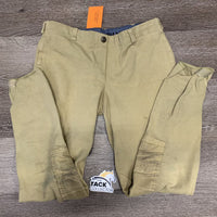 Hvy Cotton Breeches, Pull On *fair, older, pulled seams, stains, rubs, stained/discolored legs & seat