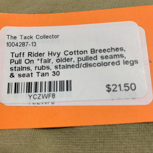 Hvy Cotton Breeches, Pull On *fair, older, pulled seams, stains, rubs, stained/discolored legs & seat